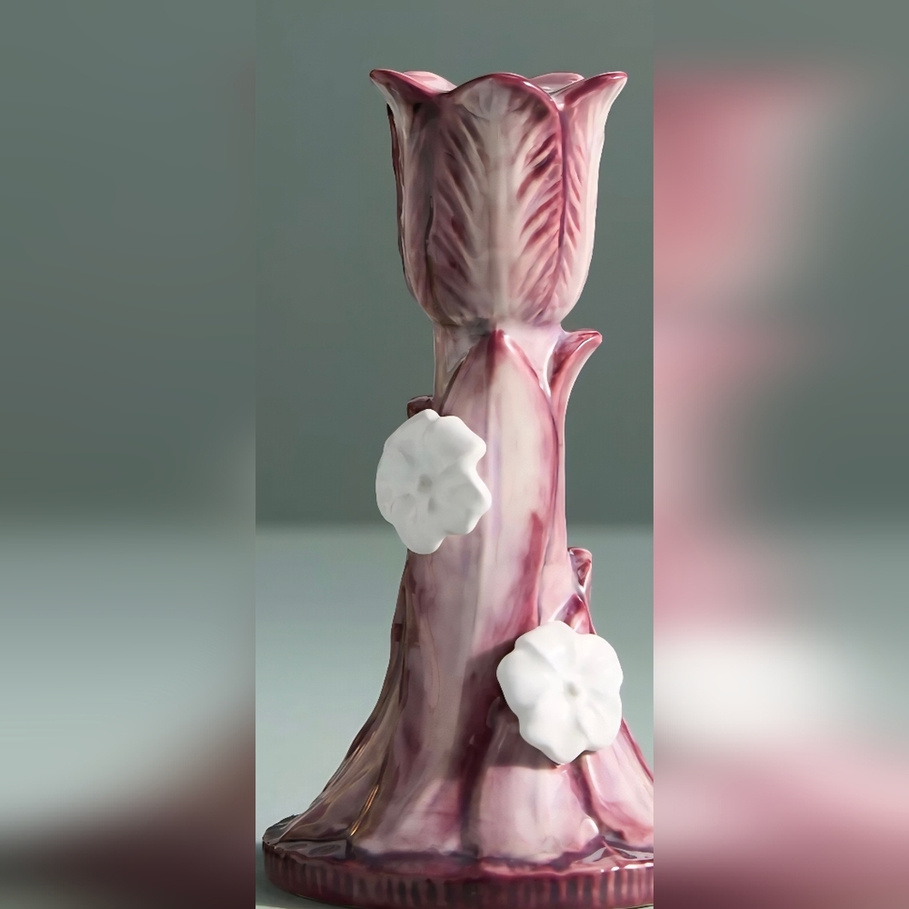 Anthropologie Tapered Cabbage Candle Holder Plum NIB